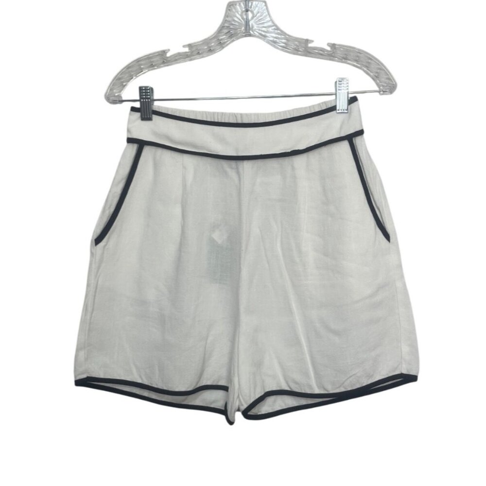 Monteau Los Angeles Shorts Medium White Black Trim New Elastic Waistband Pockets